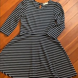 3/4 length navy and white stripe A line dress